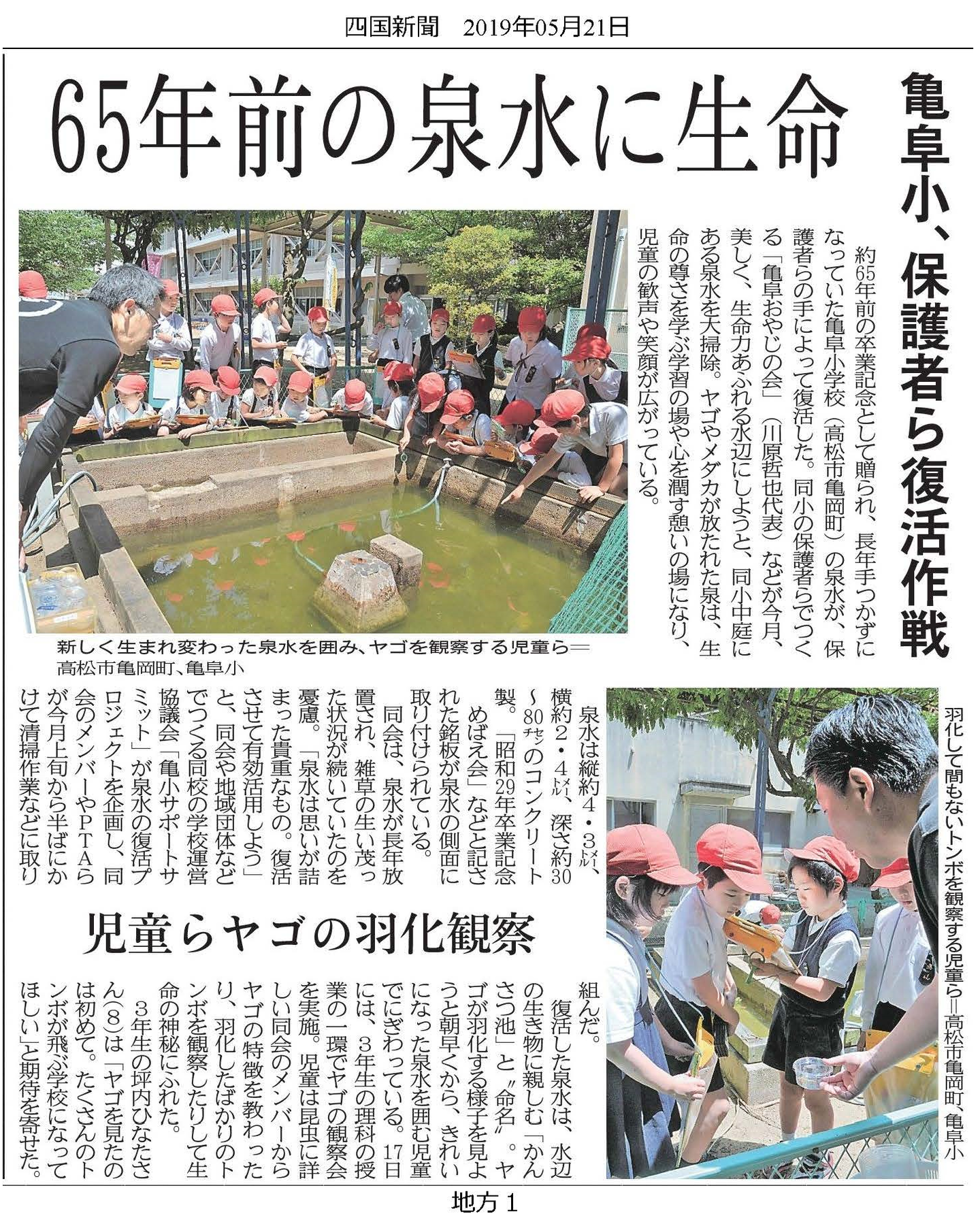 65年前の泉水に生命（四国新聞）